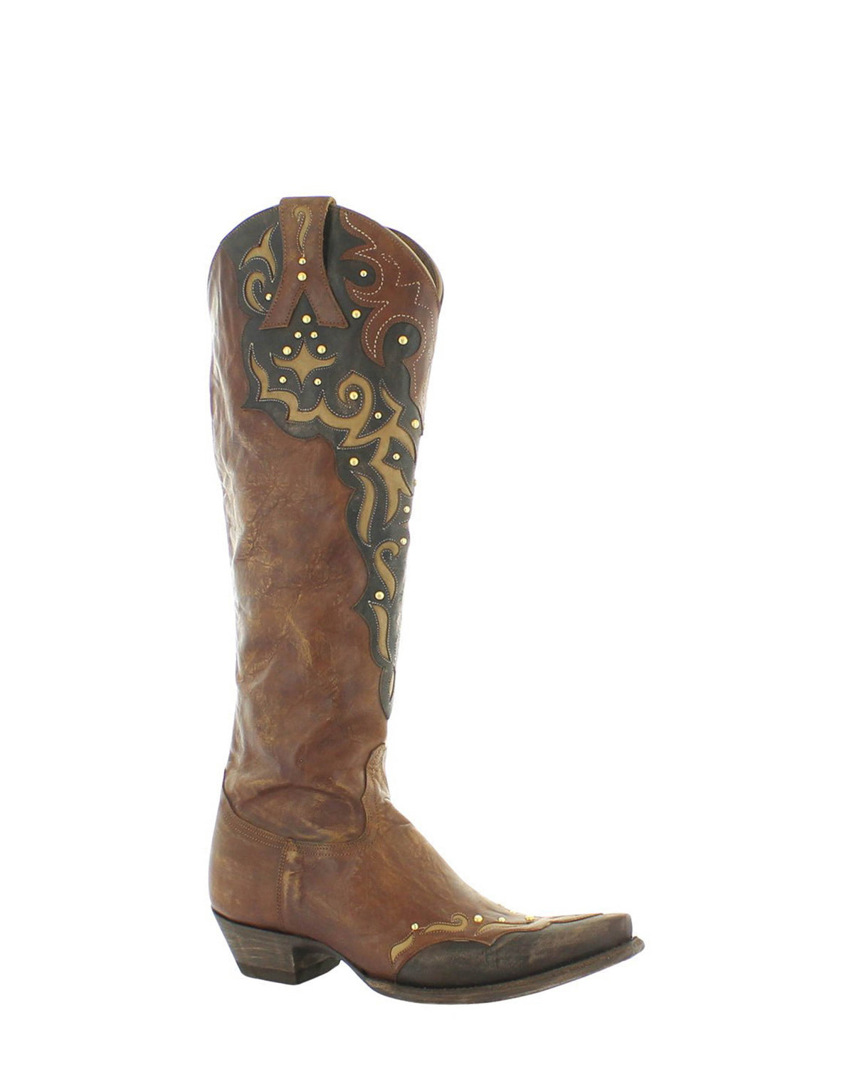 Women's Studded Embroidered Over-the-Knee Cowgirl Boots - Brass - view 3