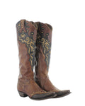 Women's Studded Embroidered Over-the-Knee Cowgirl Boots - Brass