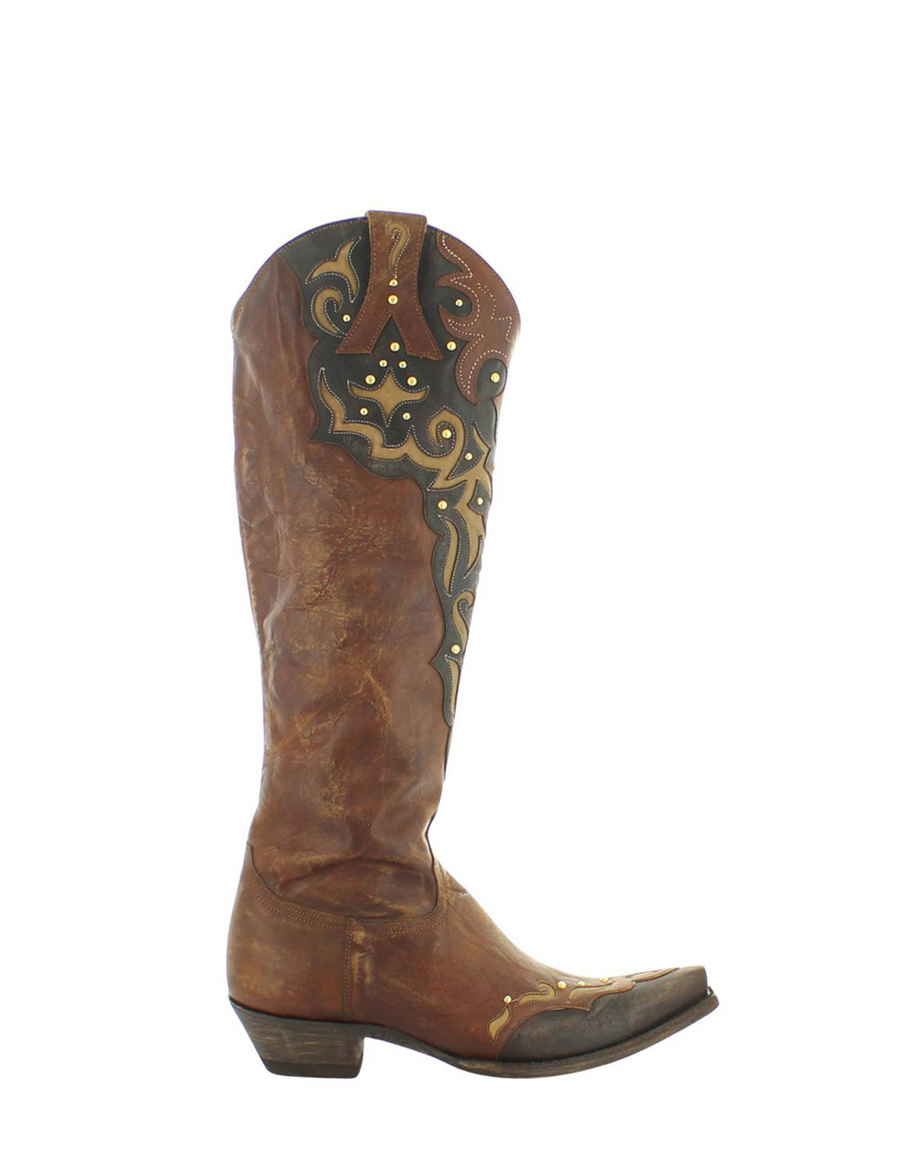 Women's Studded Embroidered Over-the-Knee Cowgirl Boots - Brass - view 2