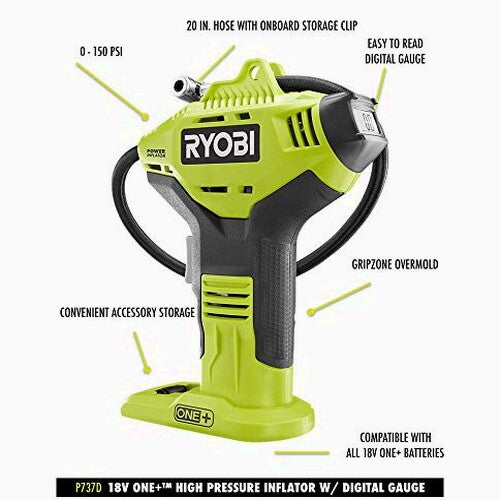 RYOBI ONE+ Cordless High Pressure Inflator With Digital Gauge And 18-Volt 4.0 Ah Battery - P737D
