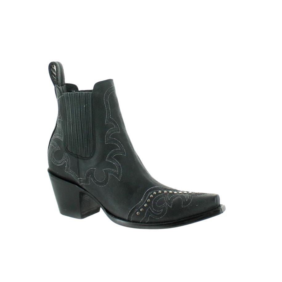 Women's Studded Embroidered Cowgirl Booties - Metallic Black