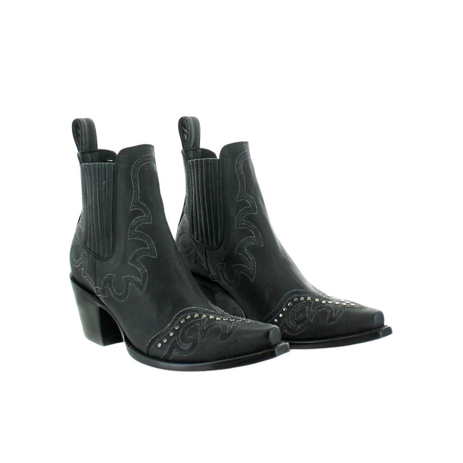 Women's Studded Embroidered Cowgirl Booties - Metallic Black - view 3