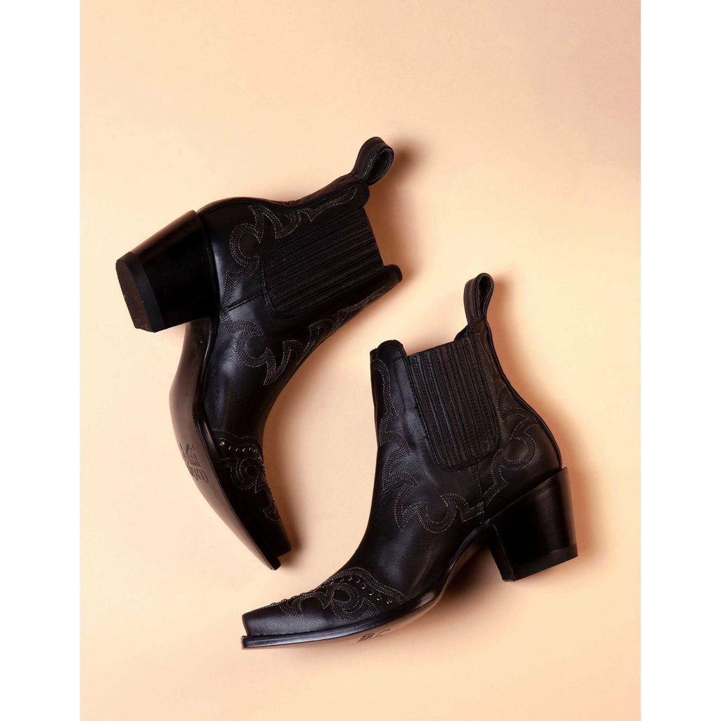 Women's Studded Embroidered Cowgirl Booties - Metallic Black - view 4