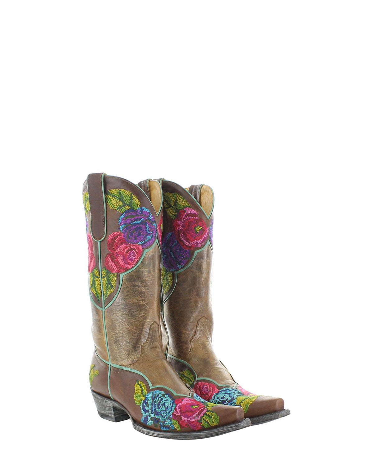 Women's Embroidered Cowgirl Boots - Brown 13" Shaft